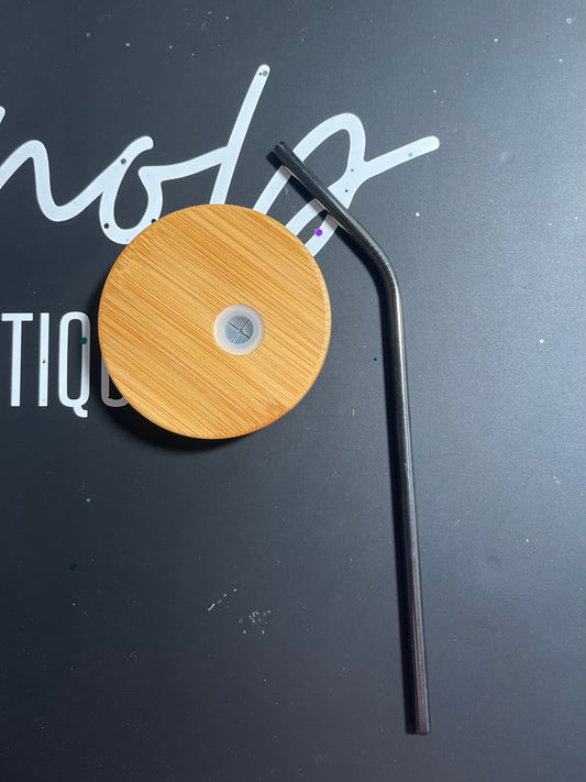 Bamboo Lid and Metal Straw